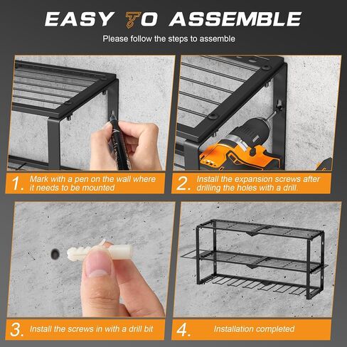 Power Tool Organizer, Garage Tool Organization with 7 Drill Holders, Large Size & Easy Assembly Heavy Duty Metal 3 Layers Tool Shelf for Garage Organization in Saudi Arabia