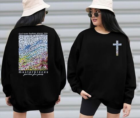 FASHGL Christian Sweatshirt Women Bible Verse Sweatshirts Religious Sayings Pullover Tops Oversized Floral Graphic Shirt in Kuwait