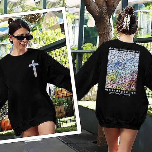 FASHGL Christian Sweatshirt Women Bible Verse Sweatshirts Religious Sayings Pullover Tops Oversized Floral Graphic Shirt in Kuwait