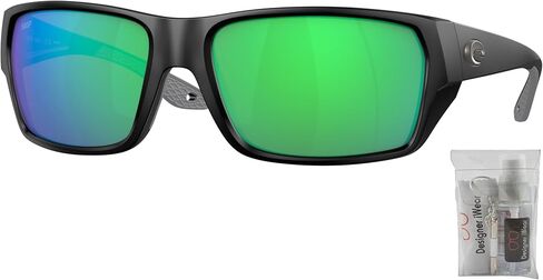 Costa Del Mar Tailfin 6S9113 911307 60MM Matte Black/Green Mirror Polarized Rectangle Sunglasses for Men + BUNDLE with Designer iWear Complimentary Eyewear Kit in Saudi Arabia