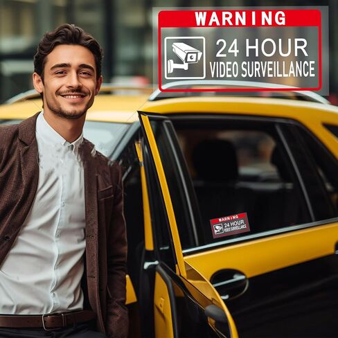 Video Surveillance Sign 2" x 4"Security Sign 24 Hour Camera Warning Security Self Adhesive Decal for Window Door Car (4Pcs) in Saudi Arabia