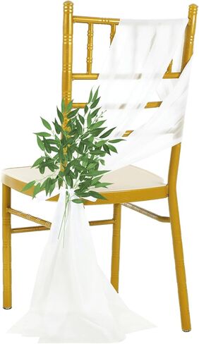 36 Pcs Wedding Aisle Chair Decorations White Chair Sashes Aisle Pew Ribbons Sash Bow with Artificial Italian Ruscus Chiffon for Ceremony Chair Back Floral Reception Church Party Outdoor in Saudi Arabia