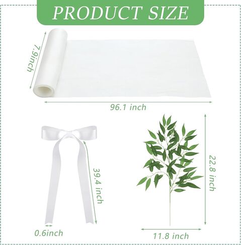 36 Pcs Wedding Aisle Chair Decorations White Chair Sashes Aisle Pew Ribbons Sash Bow with Artificial Italian Ruscus Chiffon for Ceremony Chair Back Floral Reception Church Party Outdoor in Saudi Arabia