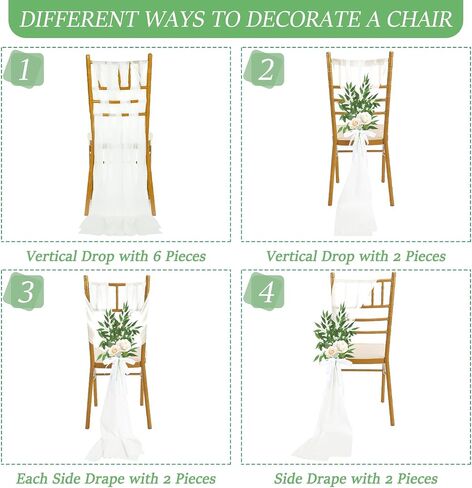 36 Pcs Wedding Aisle Chair Decorations White Chair Sashes Aisle Pew Ribbons Sash Bow with Artificial Italian Ruscus Chiffon for Ceremony Chair Back Floral Reception Church Party Outdoor in Saudi Arabia