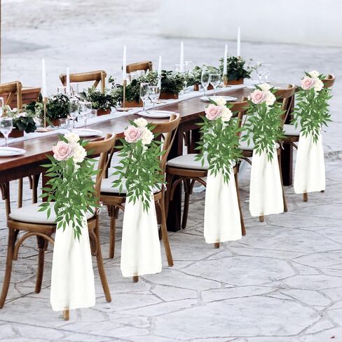 36 Pcs Wedding Aisle Chair Decorations White Chair Sashes Aisle Pew Ribbons Sash Bow with Artificial Italian Ruscus Chiffon for Ceremony Chair Back Floral Reception Church Party Outdoor in Saudi Arabia