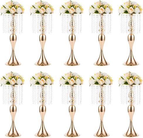 2 Pcs 21.3 inches Tall Crystal Flower Stand Wedding Road Lead Tall Flower Holders Centerpiece Crystal Flower Chandelier Metal Flower Vase for Reception Tables Wedding Supplies in Saudi Arabia