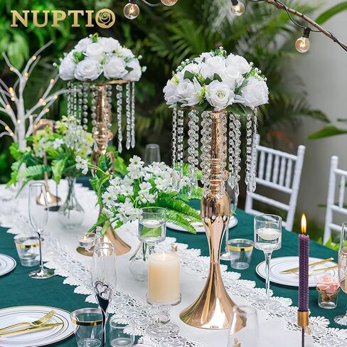 2 Pcs 21.3 inches Tall Crystal Flower Stand Wedding Road Lead Tall Flower Holders Centerpiece Crystal Flower Chandelier Metal Flower Vase for Reception Tables Wedding Supplies in Saudi Arabia