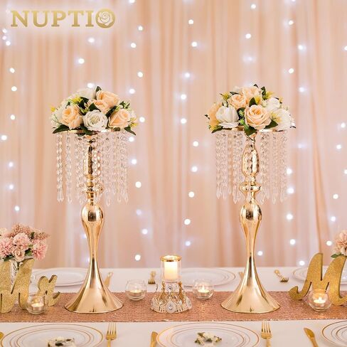 2 Pcs 21.3 inches Tall Crystal Flower Stand Wedding Road Lead Tall Flower Holders Centerpiece Crystal Flower Chandelier Metal Flower Vase for Reception Tables Wedding Supplies in Saudi Arabia