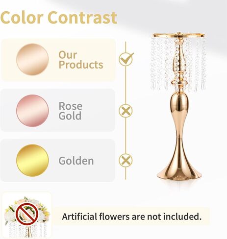 2 Pcs 21.3 inches Tall Crystal Flower Stand Wedding Road Lead Tall Flower Holders Centerpiece Crystal Flower Chandelier Metal Flower Vase for Reception Tables Wedding Supplies in Saudi Arabia