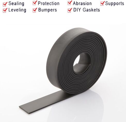 شرائط مطاطية من النيوبرين - سمك 1/8 (3 مم) بوصة × عرض 1 بوصة × لفات مطاطية صلبة بطول 13 قدمًا، مثالية لدعم الأعمال اليدوية، والتسوية، والحشية، والختم (عرض 1 بوصة × طول 13 قدم، وسمك 1/8 بوصة (.125 بوصة) ) in Kuwait