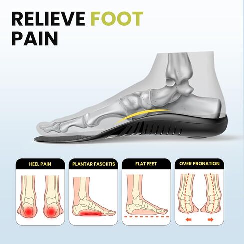 Plantar Fasciitis High Arch Support Insoles - Welnove Heavy Duty Insoles Orthotic Inserts for Flat Feet Walking and Standing All Day Work Boot Insoles for Women 12-13.5 and Men 10-11.5 in Saudi Arabia