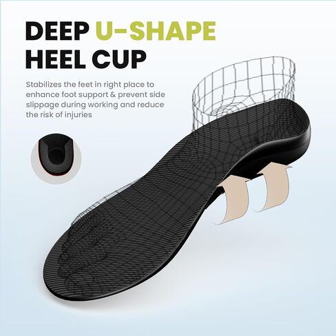 Plantar Fasciitis High Arch Support Insoles - Welnove Heavy Duty Insoles Orthotic Inserts for Flat Feet Walking and Standing All Day Work Boot Insoles for Women 12-13.5 and Men 10-11.5 in Saudi Arabia