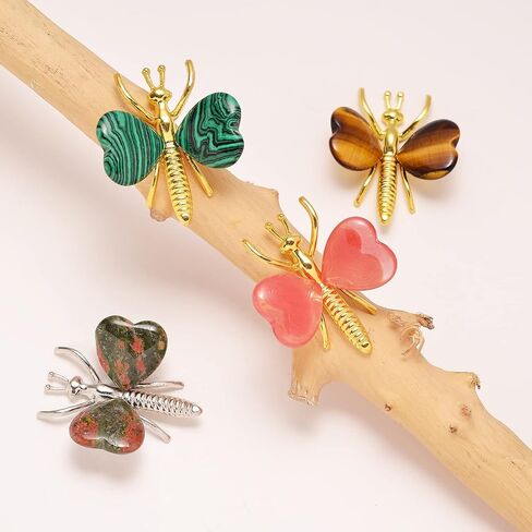 12PCS Natural Heart Shaped Healing Crystals Stones Butterfly Decor, Home Desk Fairy Garden Decorations Reiki Energy Balancing Meditation Gift for Women (12PCS, Gold) in Saudi Arabia