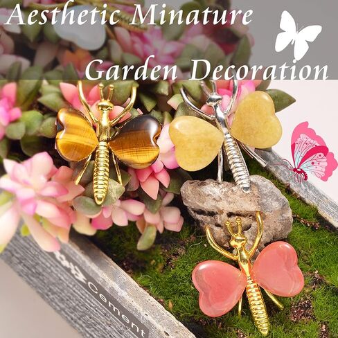 12PCS Natural Heart Shaped Healing Crystals Stones Butterfly Decor, Home Desk Fairy Garden Decorations Reiki Energy Balancing Meditation Gift for Women (12PCS, Gold) in Saudi Arabia