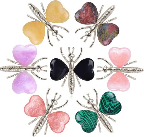 12PCS Natural Heart Shaped Healing Crystals Stones Butterfly Decor, Home Desk Fairy Garden Decorations Reiki Energy Balancing Meditation Gift for Women (12PCS, Gold) in Saudi Arabia