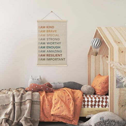 HRQKO Boho Inspirational I am Kind Poster Hanger Frame, Kids Room Decor, Boho Nursery Wall Art with Wooden Frames, Positive Affirmations Wall Hanging Decor for Kids Room Classroom Nursery, 12x16 Inch in Kuwait
