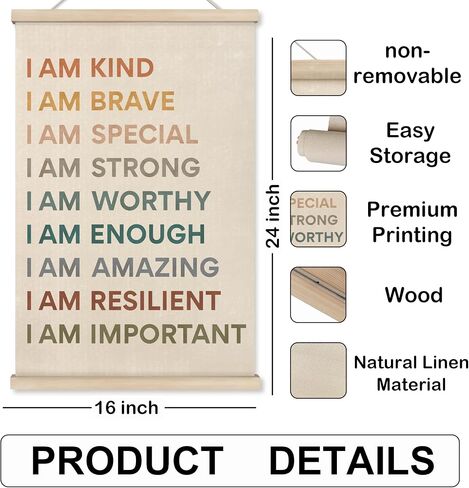 HRQKO Boho Inspirational I am Kind Poster Hanger Frame, Kids Room Decor, Boho Nursery Wall Art with Wooden Frames, Positive Affirmations Wall Hanging Decor for Kids Room Classroom Nursery, 12x16 Inch in Kuwait
