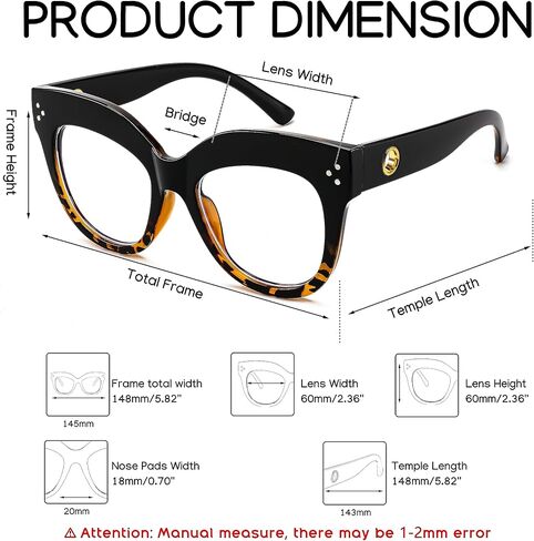 FEISEDY Blue Light Blocking Glasses Oversized Vintage Chunky Cateye Eyeglasses for Women Plastic Frame Hipster Party B0026 in Saudi Arabia