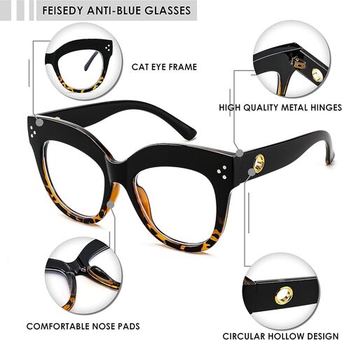 FEISEDY Blue Light Blocking Glasses Oversized Vintage Chunky Cateye Eyeglasses for Women Plastic Frame Hipster Party B0026 in Saudi Arabia