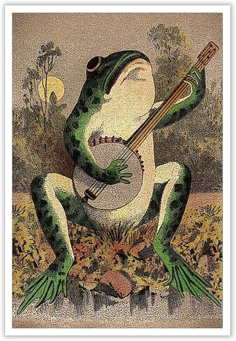 NVYGSDU Vintage Frog Wall art, Retro Frog Playing Banjo Canvas Print Poster, Frog Funny Gift for Musician, Room Dorm 12x16inch Unframed in Saudi Arabia