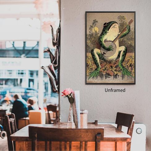 NVYGSDU Vintage Frog Wall art, Retro Frog Playing Banjo Canvas Print Poster, Frog Funny Gift for Musician, Room Dorm 12x16inch Unframed in Saudi Arabia
