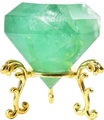 AMOYSTONE Green Fluorite Diamond Shaped Caved Gemstone Healing Crystal Quartz Figurines with Display Stand Home Office Desk Decorative Gifts for Women Men 0.6-0.8 LBS in Saudi Arabia