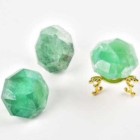 AMOYSTONE Green Fluorite Diamond Shaped Caved Gemstone Healing Crystal Quartz Figurines with Display Stand Home Office Desk Decorative Gifts for Women Men 0.6-0.8 LBS in Saudi Arabia
