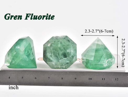 AMOYSTONE Green Fluorite Diamond Shaped Caved Gemstone Healing Crystal Quartz Figurines with Display Stand Home Office Desk Decorative Gifts for Women Men 0.6-0.8 LBS in Saudi Arabia