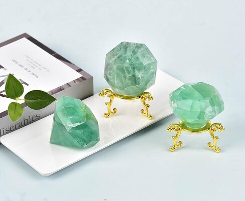 AMOYSTONE Green Fluorite Diamond Shaped Caved Gemstone Healing Crystal Quartz Figurines with Display Stand Home Office Desk Decorative Gifts for Women Men 0.6-0.8 LBS in Saudi Arabia