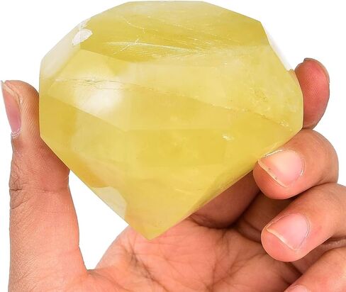 AMOYSTONE Green Fluorite Diamond Shaped Caved Gemstone Healing Crystal Quartz Figurines with Display Stand Home Office Desk Decorative Gifts for Women Men 0.6-0.8 LBS in Saudi Arabia