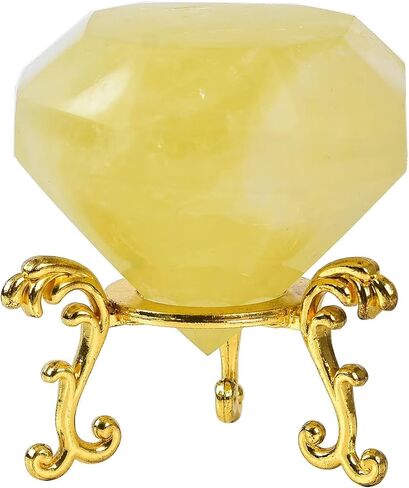 AMOYSTONE Green Fluorite Diamond Shaped Caved Gemstone Healing Crystal Quartz Figurines with Display Stand Home Office Desk Decorative Gifts for Women Men 0.6-0.8 LBS in Saudi Arabia