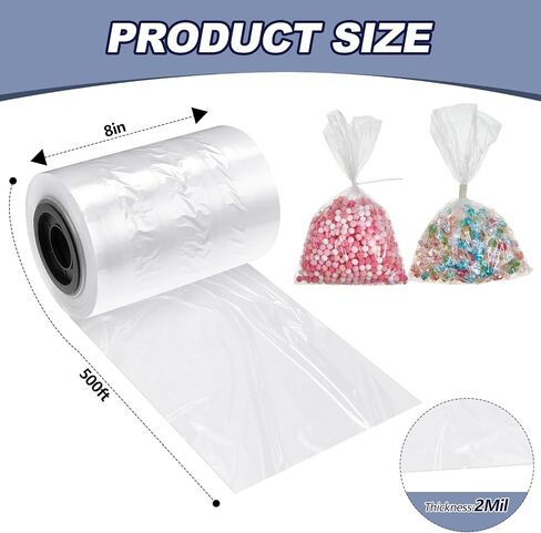 Poly Tubing Roll 2 Mil Thickness Clear LDPE Poly Tube Bags Flat Poly Tubing Candy Lei Tubing Roll 8'' Wide x 500ft Long for Packaging Storage Moving Supplies in Saudi Arabia