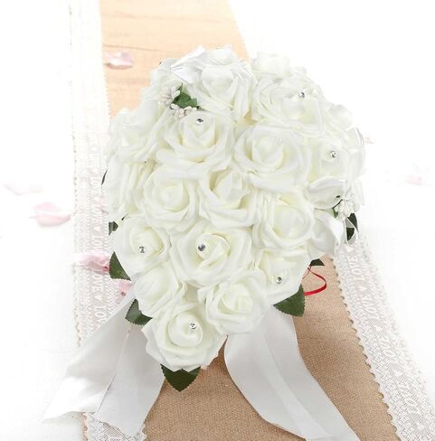 Vlovelife Wedding Bouquet for Bride,9 x 9 x 12 Inches Holder Flowers Bouquet for Bride, White Bridal Bouquet, Artificial Flowers for Wedding Decorations Favors Supplies in Saudi Arabia