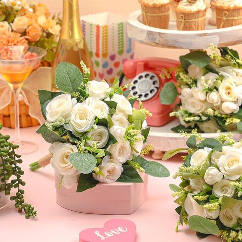 10 Pack Bridesmaid Bouquets for Wedding 7 Inch Natural Artificial Flowers Bridesmaid Bouquets Wedding Bouquets Flowers for Ceremony Anniversary Marriage Centerpieces Decorations (White) in Saudi Arabia