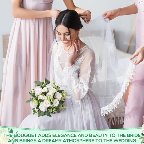 10 Pack Bridesmaid Bouquets for Wedding 7 Inch Natural Artificial Flowers Bridesmaid Bouquets Wedding Bouquets Flowers for Ceremony Anniversary Marriage Centerpieces Decorations (White) in Saudi Arabia