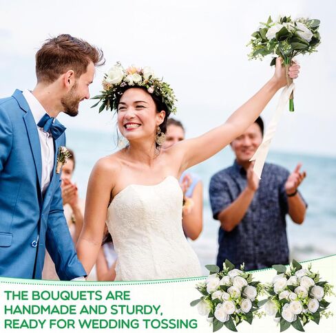 10 Pack Bridesmaid Bouquets for Wedding 7 Inch Natural Artificial Flowers Bridesmaid Bouquets Wedding Bouquets Flowers for Ceremony Anniversary Marriage Centerpieces Decorations (White) in Saudi Arabia
