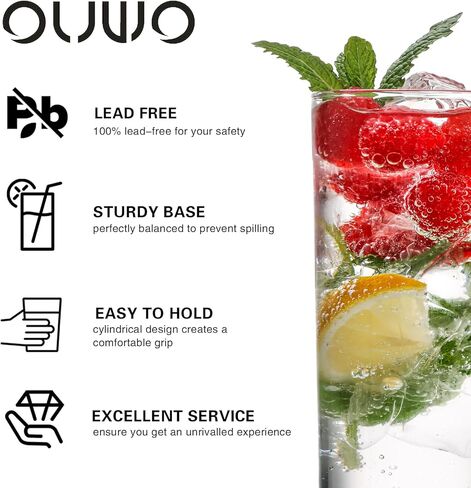 OUWO Highball Glasses Set of 6, 11.5oz Tall Drinking Glasses, Water Glass for Kitchen, Mojito Glass Cups, Cocktail Glasses for Bar Glassware in Saudi Arabia