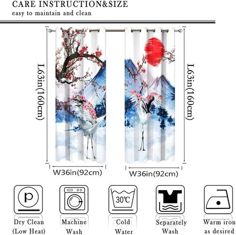 Retro Japanese Blackout Curtains for Bedroom,Watercolor Ink Samurai Red Sun Mountain Cherry Blossoms Grommet Thermal Insulated Room Darkening Curtains Window Curtains 2 Panels 45L x 21W in Saudi Arabia