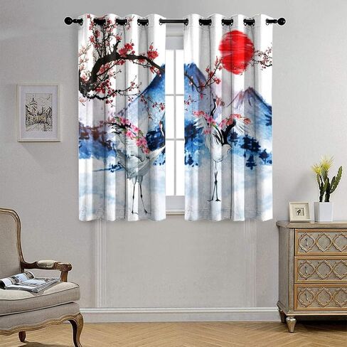 Retro Japanese Blackout Curtains for Bedroom,Watercolor Ink Samurai Red Sun Mountain Cherry Blossoms Grommet Thermal Insulated Room Darkening Curtains Window Curtains 2 Panels 45L x 21W in Saudi Arabia
