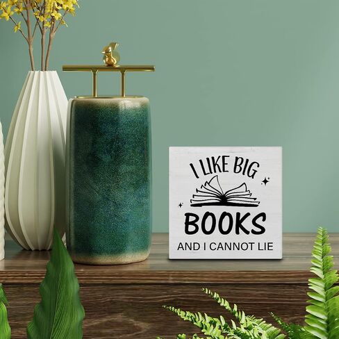 Book Lovers Quote Wood Box Sign Decor Desk Sign I Like Big Books and I Cannot Lie Wooden Box Block Sign Rustic Home Shelf Wall Decoration in Saudi Arabia