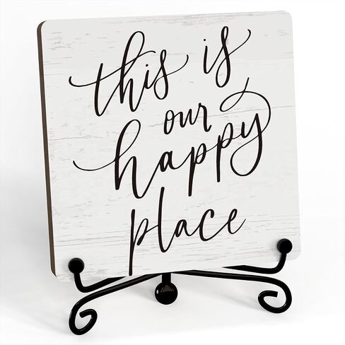 Inspirational Quotes Signs For Home Decor, This Is Our Happy Place Desk Decoration Wooden Sign, Motivational Plaque For Home Bedroom Shelf Table Decor, Gifts For Family Friend -A03 in Saudi Arabia