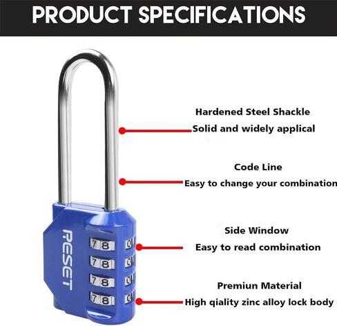 RESET-060 1 Pack 2.5" Combination Padlock - 4-Digit, Long Shackle, Pink - Ideal for Gym, School, Fence, Toolbox in Saudi Arabia