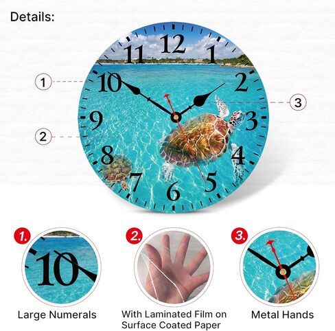 TAHEAT 14 Inch Turtle Underwater Wall Clock, Silent Non Ticking Nautical Sea Round Clocks, Battery Operated Easy to Read Wall Clock for Living Room Kitchen Bathroom Office in Saudi Arabia