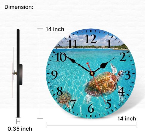 TAHEAT 14 Inch Turtle Underwater Wall Clock, Silent Non Ticking Nautical Sea Round Clocks, Battery Operated Easy to Read Wall Clock for Living Room Kitchen Bathroom Office in Saudi Arabia