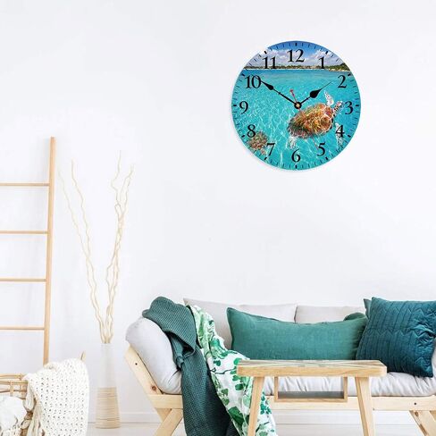 TAHEAT 14 Inch Turtle Underwater Wall Clock, Silent Non Ticking Nautical Sea Round Clocks, Battery Operated Easy to Read Wall Clock for Living Room Kitchen Bathroom Office in Saudi Arabia