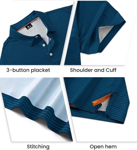 ZITY Men's Golf Polo Shirts Striped Moisture Wicking Performance Mens Polo Shirts Short Sleeve Golf Polo Shirts for Men in Kuwait