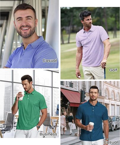 ZITY Men's Golf Polo Shirts Striped Moisture Wicking Performance Mens Polo Shirts Short Sleeve Golf Polo Shirts for Men in Kuwait