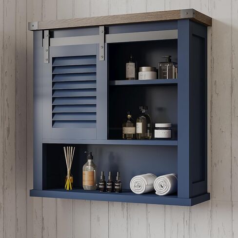 ChooChoo Farmhouse Wall Cabinet, Medicine Cabinets for Bathroom with Sliding Barn Door, Decorative Bathroom Wall Cabinet with Adjustable Shelves Space Saver, Farmhouse White in Saudi Arabia