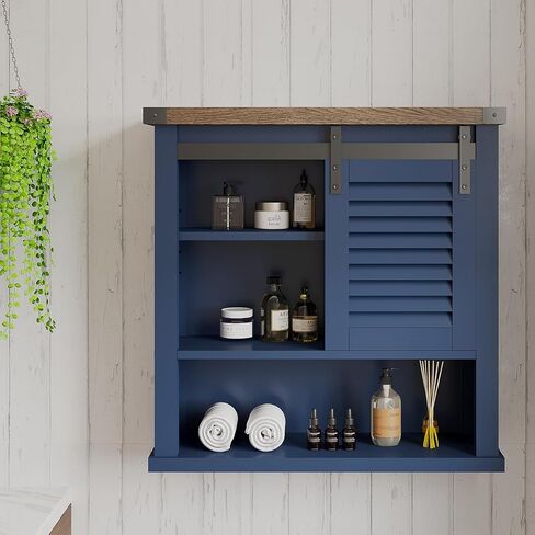ChooChoo Farmhouse Wall Cabinet, Medicine Cabinets for Bathroom with Sliding Barn Door, Decorative Bathroom Wall Cabinet with Adjustable Shelves Space Saver, Farmhouse White in Saudi Arabia