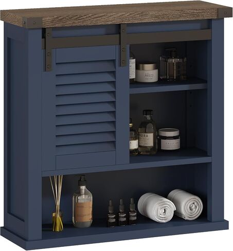 ChooChoo Farmhouse Wall Cabinet, Medicine Cabinets for Bathroom with Sliding Barn Door, Decorative Bathroom Wall Cabinet with Adjustable Shelves Space Saver, Farmhouse White in Saudi Arabia
